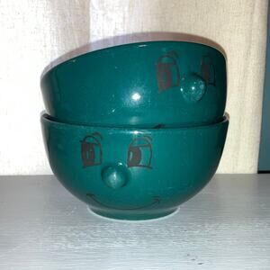 Vintage Livingware 3D funny face expression bowls green set of 2